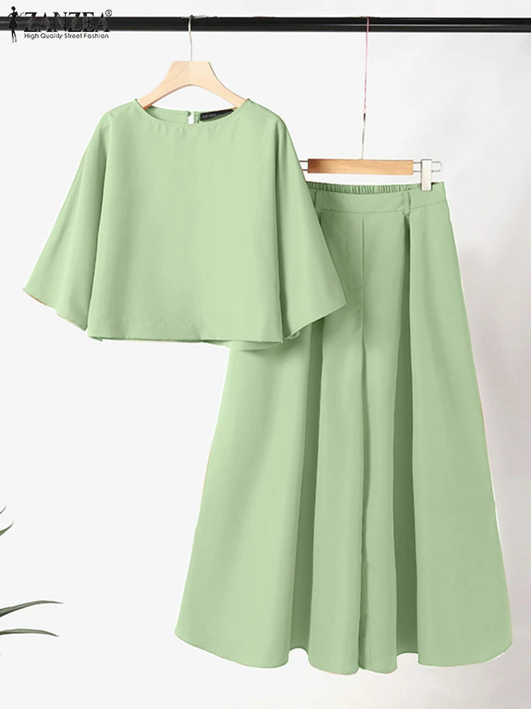 Women Causal 2PCS Pant Sets Loose 3/4 Sleeve Tops Wide Leg Pants 2-Pieces Outfits Solid Colour Fashion Commute Tracksuits