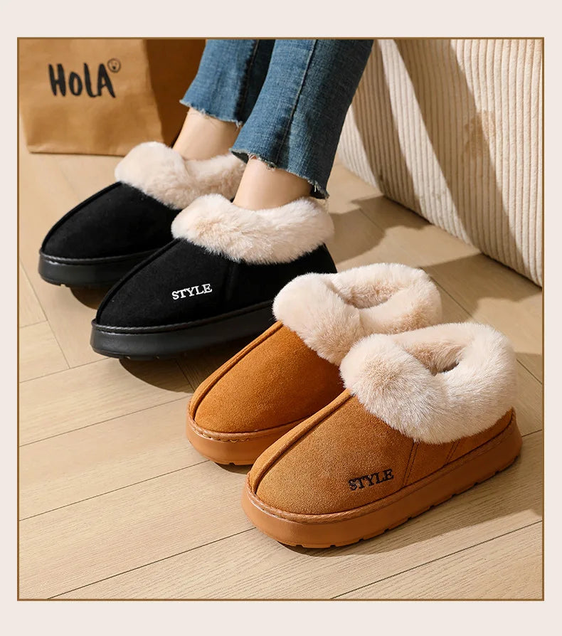 Women's Winter Warm Fuzzy Platform Slippers Suitable As Leisure Indoor and Outdoor Slides Slip On Cosy Fluffy Ladies' Snow Boots