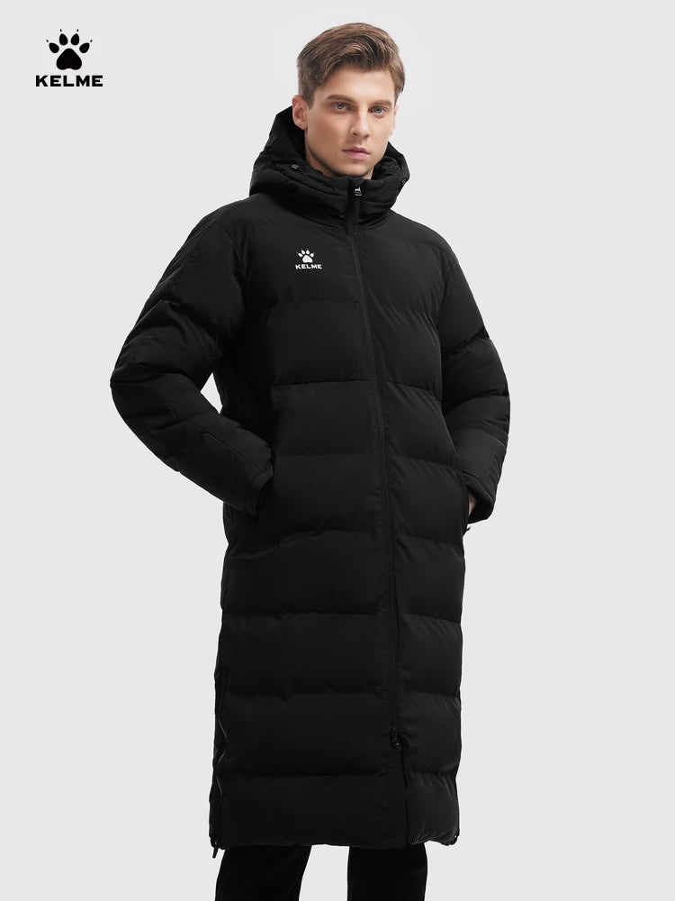 Men's Winter Jacket Long Sports Training Hooded Coat Outwear Warm Silk Cotton Windproof Cotton Clothing