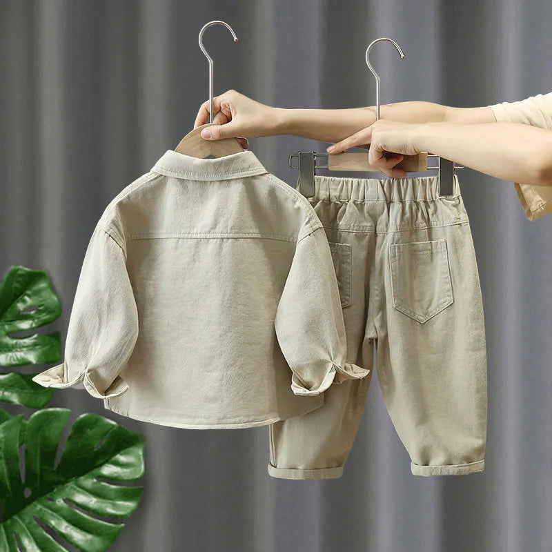 Lente kinderkleding 2-delige set kinderen effen kleur dunne stijl jas + broek jongens meisjes bovenkleding 12M-7T unisex