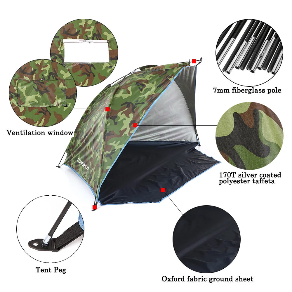 2-persoons strandtenten voor buiten, schaduw, UV-bescherming, ultralichte tent voor vissen, picknickpark, zomerluifel, schaduw, schuilplaats