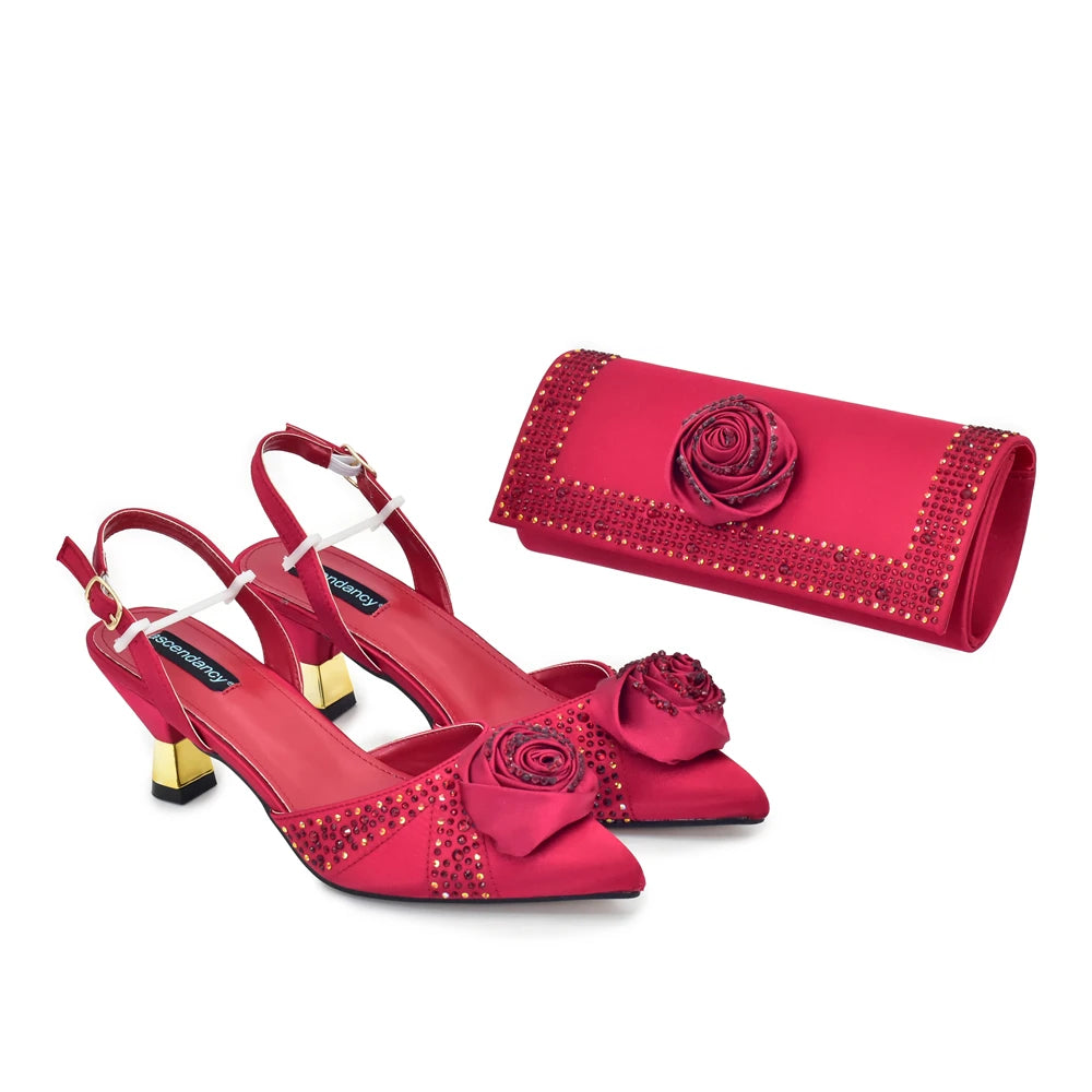 2025 Italian Design African Women's High Heels Pointed Toe Sandals Party Wedding Party Shoes and Bags Set for Wedding