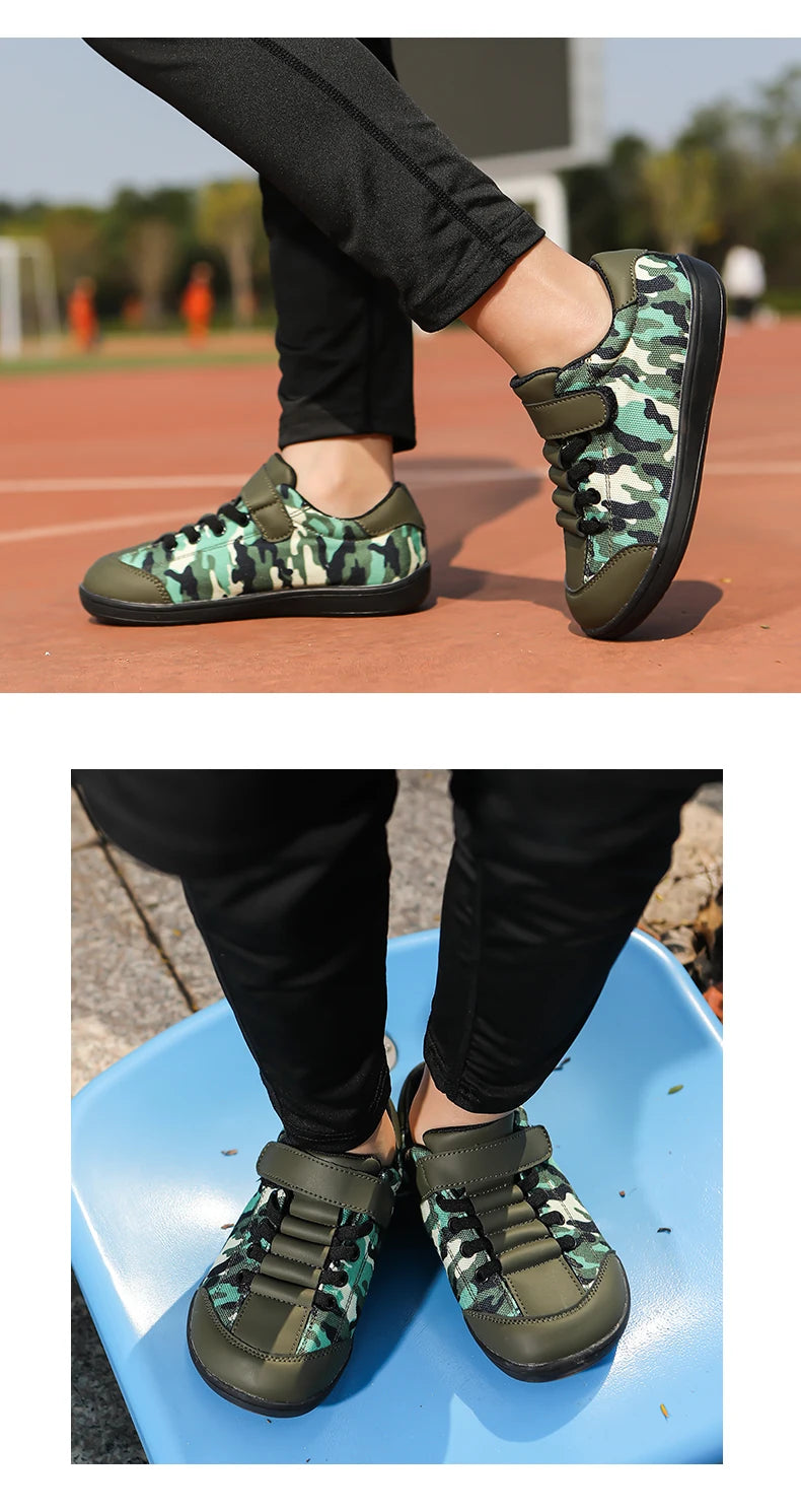 Blotevoetenschoenen voor kinderen, lichtgewicht ademende sneakers met brede neus voor sporten, hardlopen, tennis en buitenavonturen