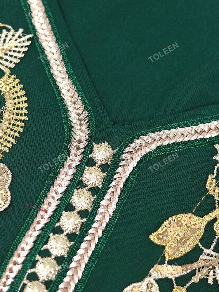 Women's Plus Size Sequin Embroidered Woven Belt Split Hem Dresses Luxury Elegant Arabian Formal Party Evening Dresses