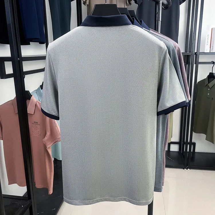 Men’s Breathable Polo Shirt – Stretch Fabric & Striped Design for Office/Casual Use Elastic Comfort and Classic Collar M-4XL