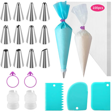 Piping Bags and Tips Set, Pastry Bags, Icing Bags Disposable for Cakes Decorating Kit Supplies Couplers Scraper Baking Supplies