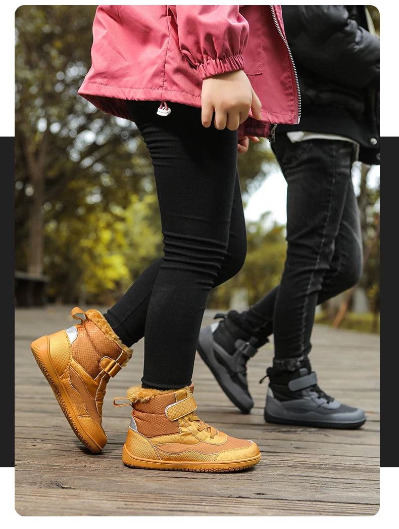 Kinderen brede neus blotevoeten sneeuwlaarzen comfortabele warme stijlvolle winter minimalistische sneakers voor jongens en meisjes, perfect voor peuters tot grote kinderen