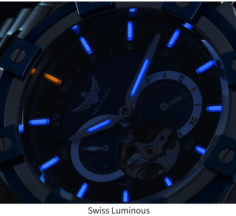 Yelang V1024 Men's 44mm Automatic Mechanical Watch Luminous 100m Water Resistant Japan Miyota 82S7 Movement Stainless Steel Band