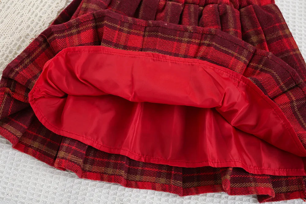 New Autumn Kids Sweater Set Cute Colourful Buttons Girls Knitted Shirt + Checked Skirt Children Sweet Thin Outfit 9M-5T Girls