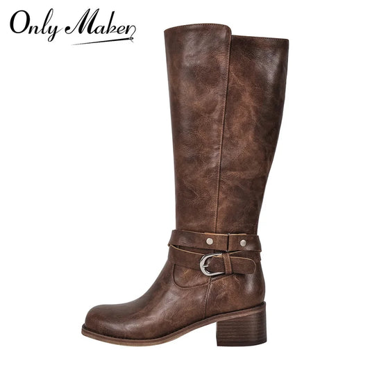 Women  Knee High Boots Heeled  Fashion Winter Gothic Matte Motorcycle Boots