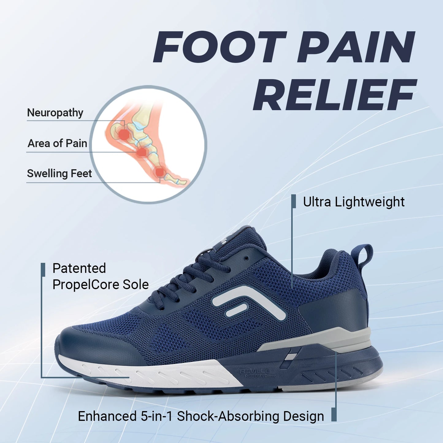 Men's Casual Sport Shoes Light Sneakers Lightweight Anti-slip Athletic Jogging Shoes For Swollen Feet Arch Support