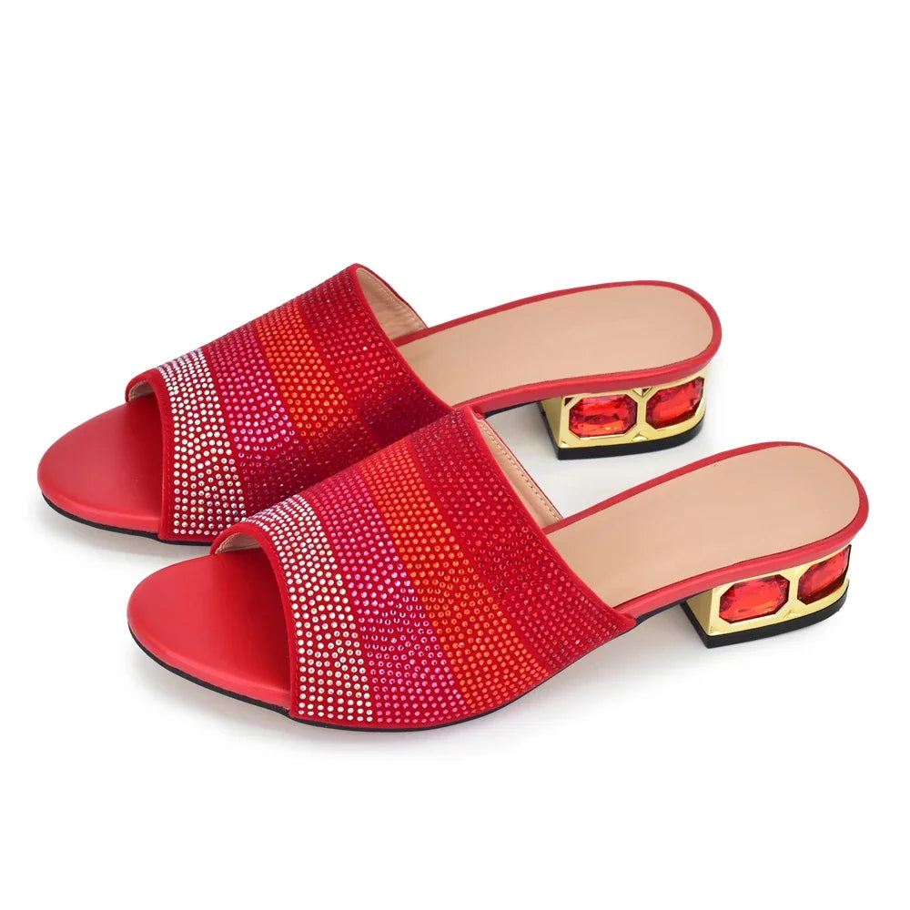 Women's Luxury Rhinestone Crystal Pumps 2024 New Fashion Slippers Sandals Party Low Heels Elegant Italian Women Shoes