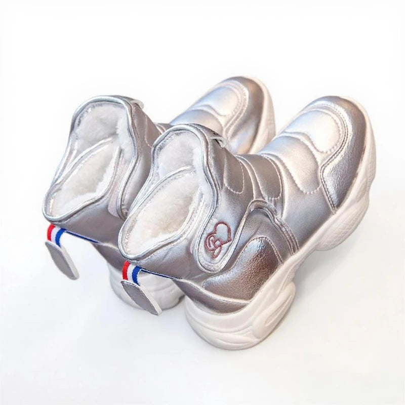 Girl's Casual Shoes Ankle Boots PU Leather Winter Shoes Velcro Anti-Slip Warm Kids Shoes Size 26-37