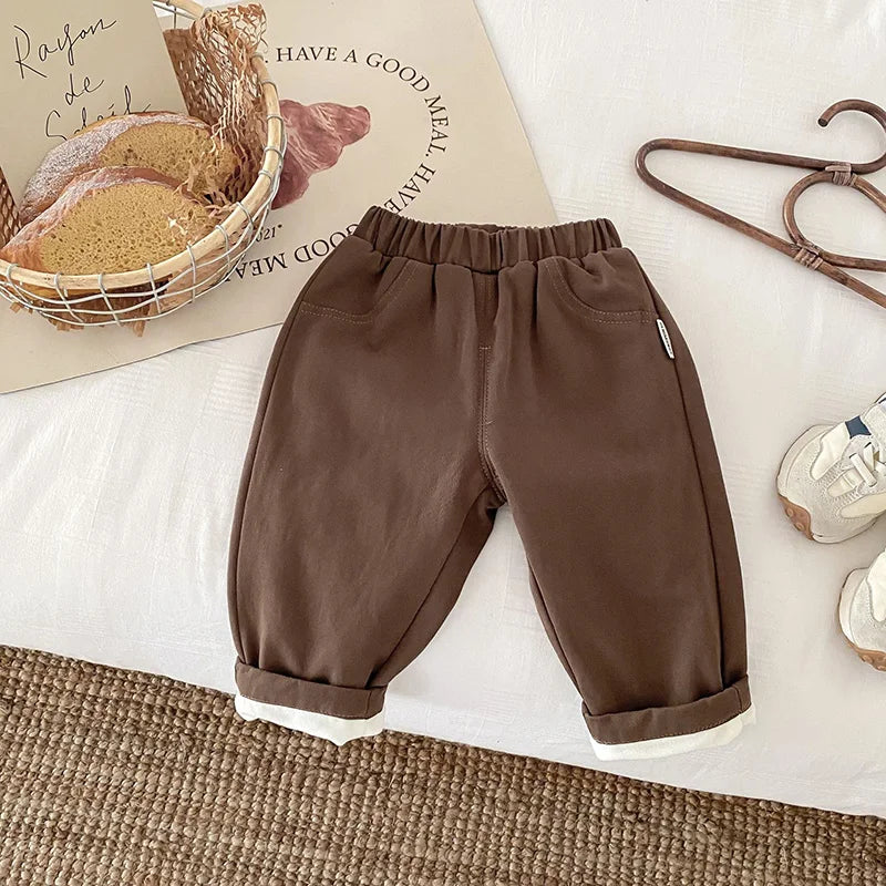 Fleece Padded Warm Winter Kids Baby Boys and Girls Pants Toddler Kids Solid Straight Plush Trousers 1-6Y