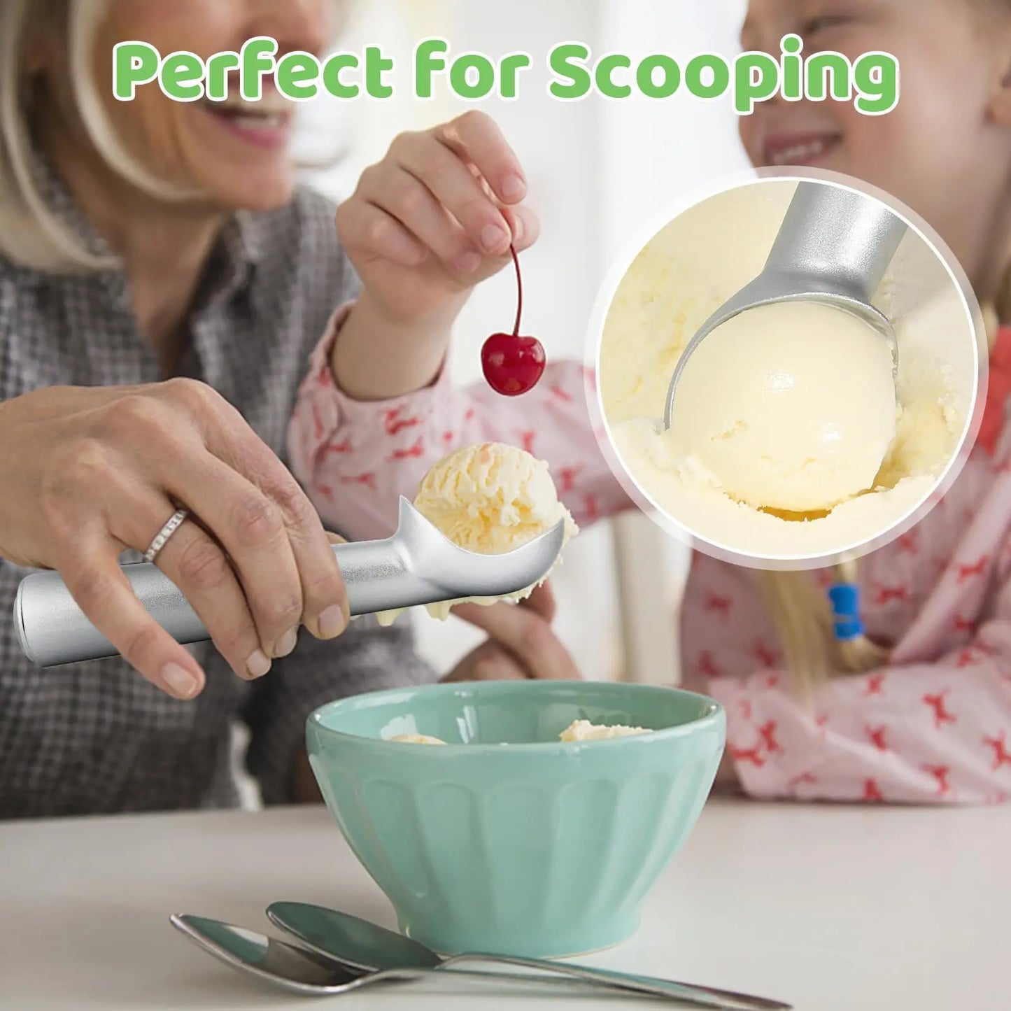 Ice Cream Scoop,7 inches Nonstick Anti-Freeze Ice Cream Scooper One Piece Aluminum Design Dishwasher Safe Cookie Spoon