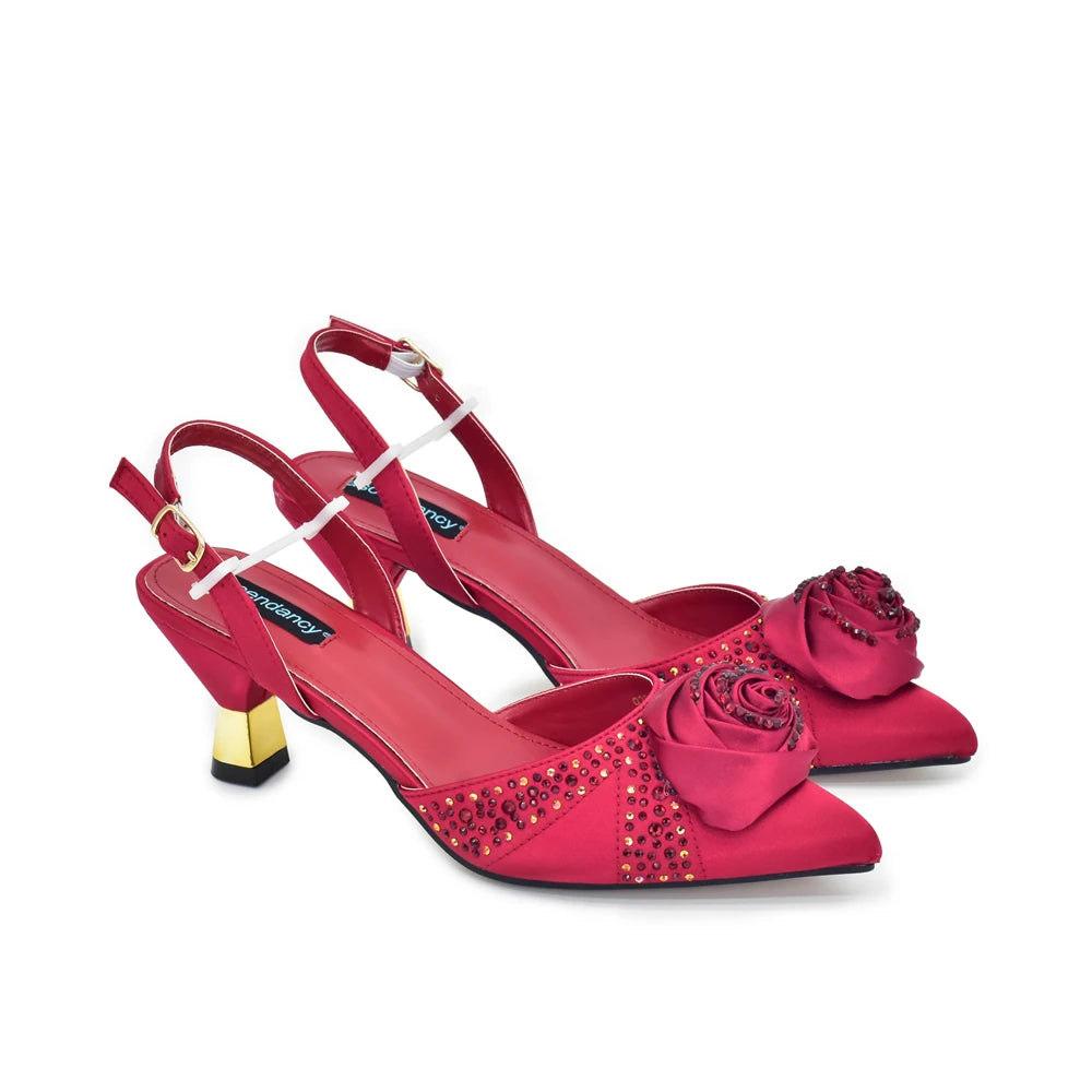 2025 Italian Design African Women's High Heels Pointed Toe Sandals Party Wedding Party Shoes and Bags Set for Wedding