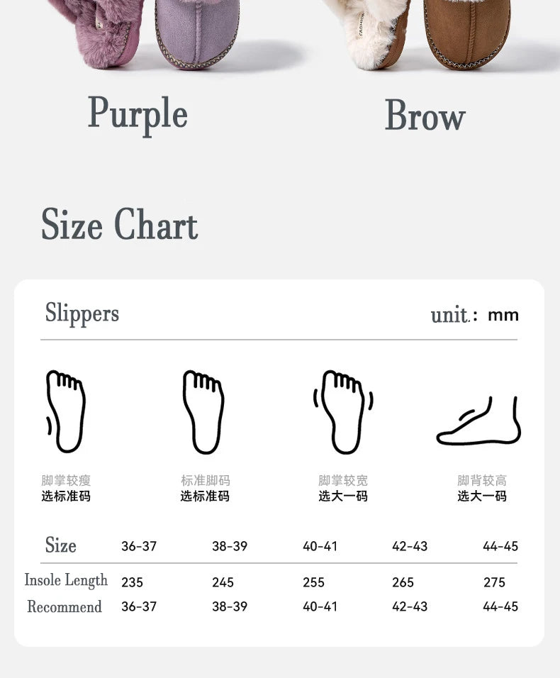 Women's Winter Warm Fur Fluffy Cotton Cosy Slippers With Non-Slip Indoor Plush Bedroom Flat Plush Slides Ladies' Shoes