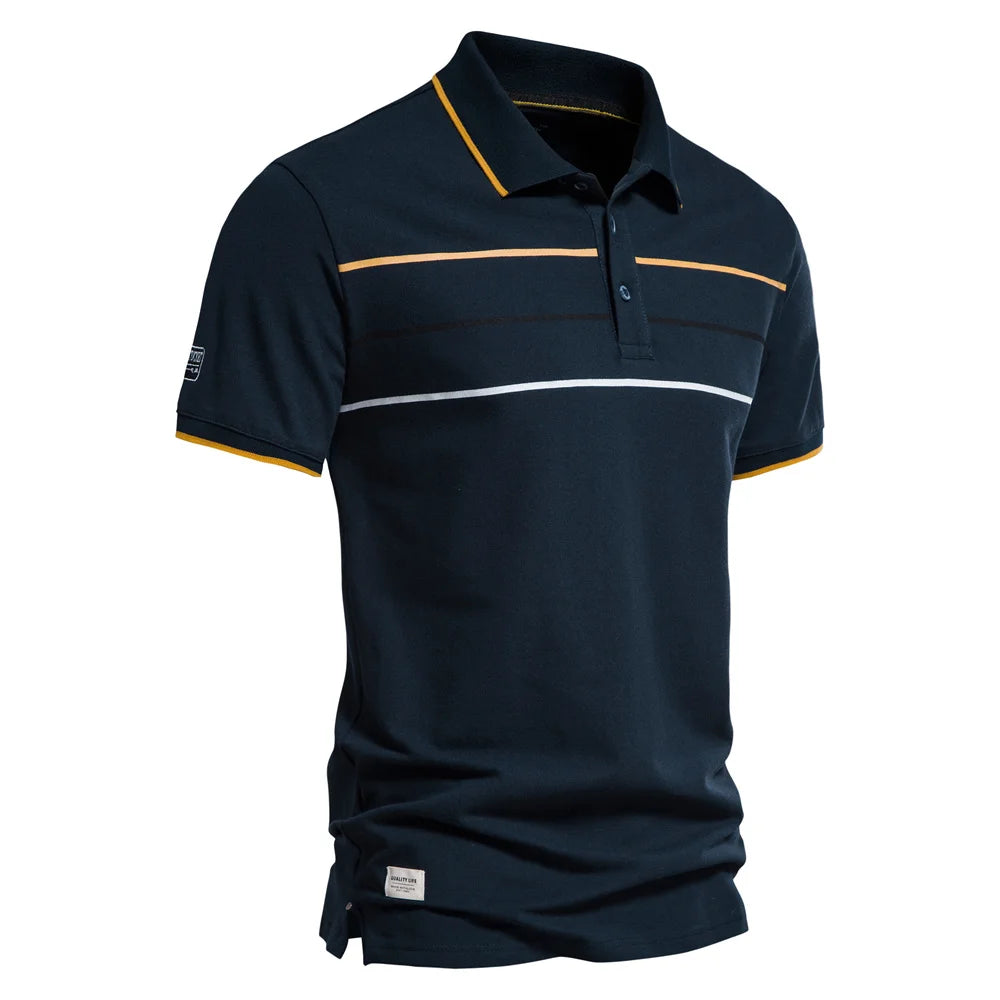 Men's Polo Shirts Cotton Short Sleeve Striped Contrast Colour Polo Shirts for Men Brand High Quality Social Polos Male