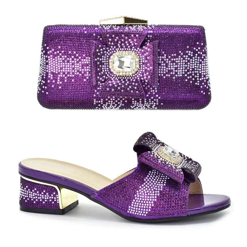 2025 Italian Shoes and Bags Matching Set with Rhinestone Bride Wedding Set African Party Shoes for Women