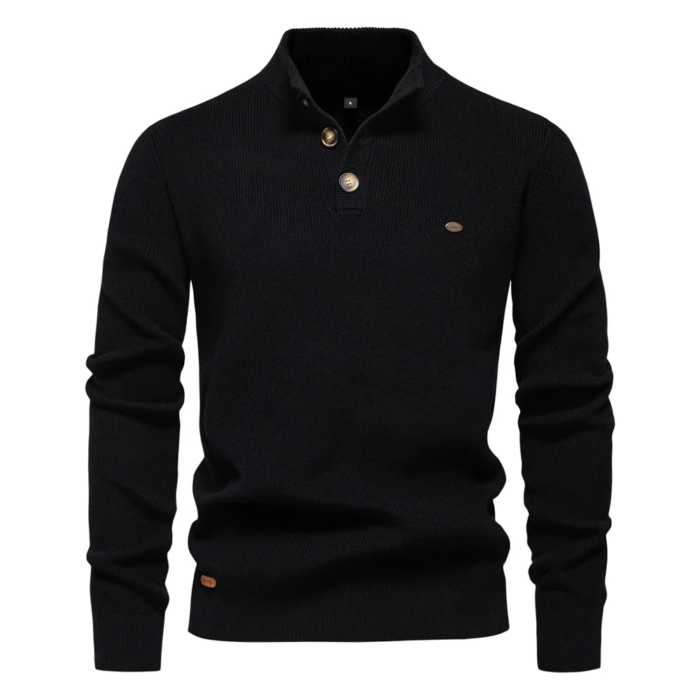 Men's Mock Neck Button-Up Cotton Pullover Sweaters Casual Social Knitted Turtleneck Autumn Winter Sweaters for Men