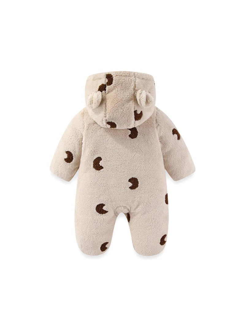 Winter New-born Warm Clothes Cotton Padded Toddler Fur Lining Hoodie Footie Jumpsuits