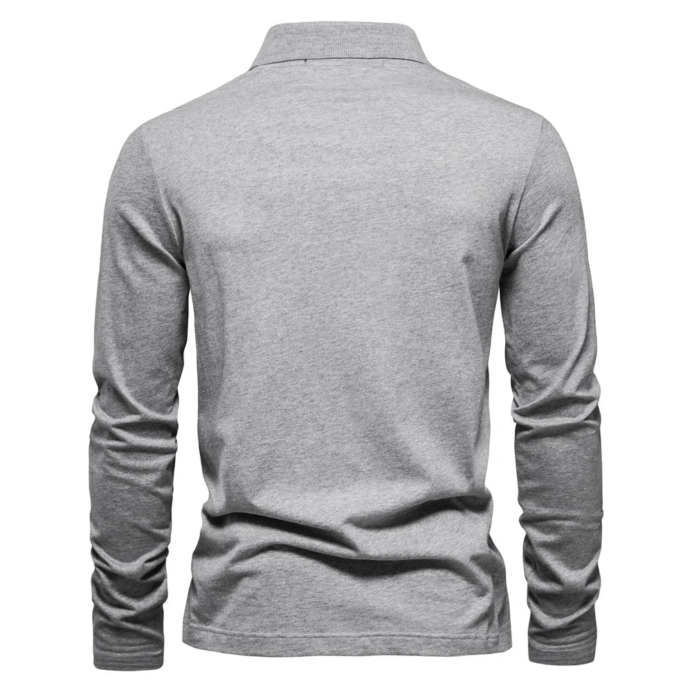 Men's Long Sleeve Polo Shirts 100% Cotton Solid Colour Casual Polo Shirts Spring Autumn Basic Polos For Men