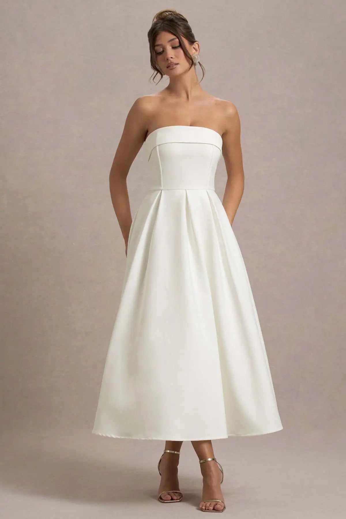 2025 Franse mode elegante lange avondjurk vrouwen high-end effen mouwloze strapless feestjurk chique minimalistische kleding