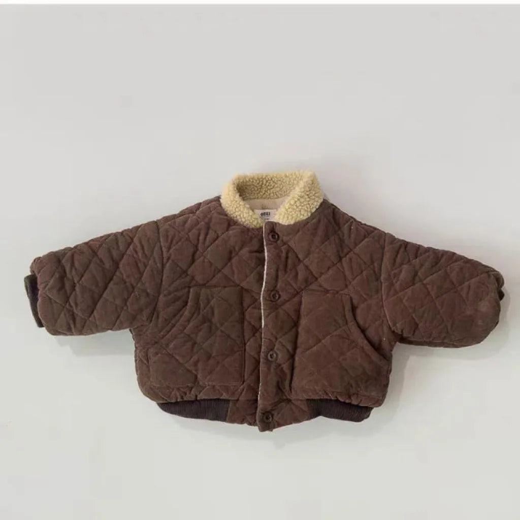 2025 Winter Nieuwe Baby Lange Mouw Warme Jas Plus Fluwelen Dikke Baby Jongen Gewatteerde Jas Meisjes Vintage Fleece Jas Kinderkleding 1-3Y
