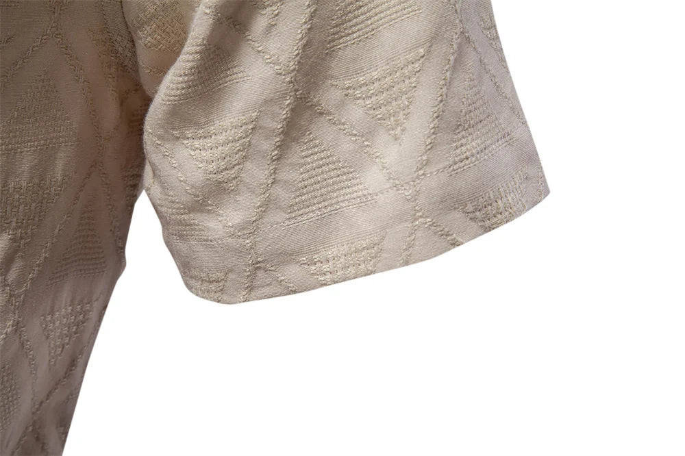 100% Cotton Jacquard Men's Short Sleeve Shirts - Solid Colour Turn-down Collar Casual Summer Shirts for Men
