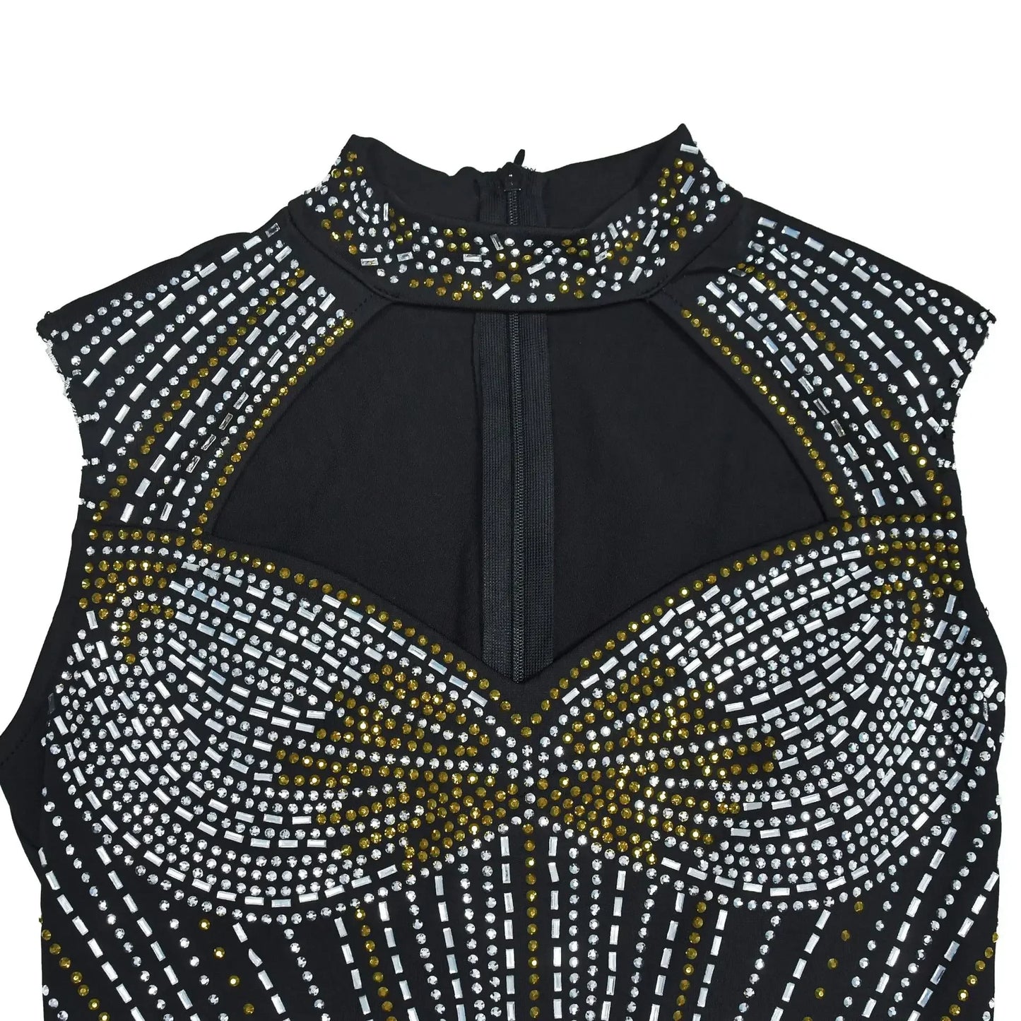 Sexy Sleeveless Rhinestone Decor Tassels Hollow Out Mini Dress