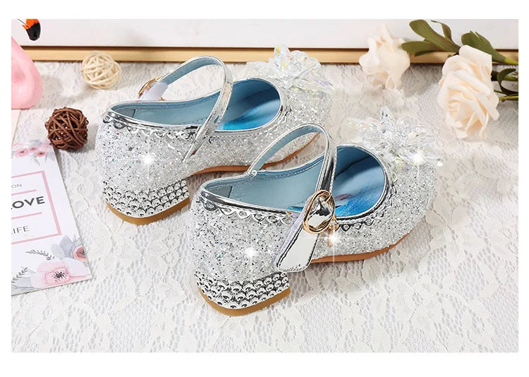 Fashion Elsa Princess Girl Shoes Frozen Cartoon Dress Shoes For Girls Fashion Party Shoes With High Heels Christmas Gifts
