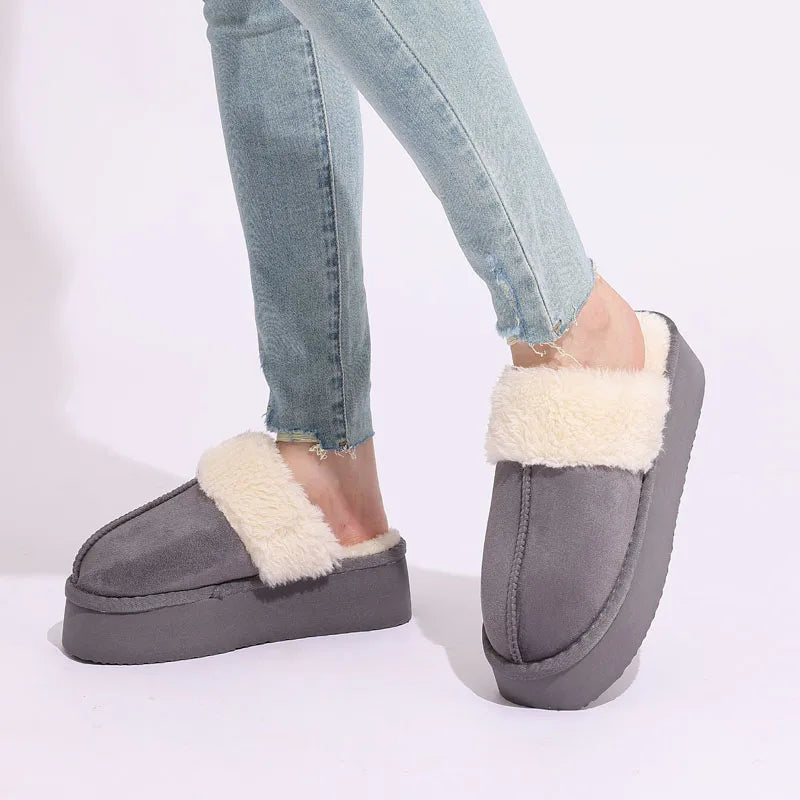 Women's Fluffy Plush Winter Shoes With Thick Sole Fuzzy Slides Suitable For Indoor and Outdoor Use With Anti-Slip Platform Fur Slippers