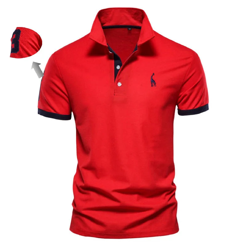 Men's Cotton Polos Giraffe Embroidery Short Sleeve Polo Shirts for Men High Quality Brand Design Polos Men Clothing