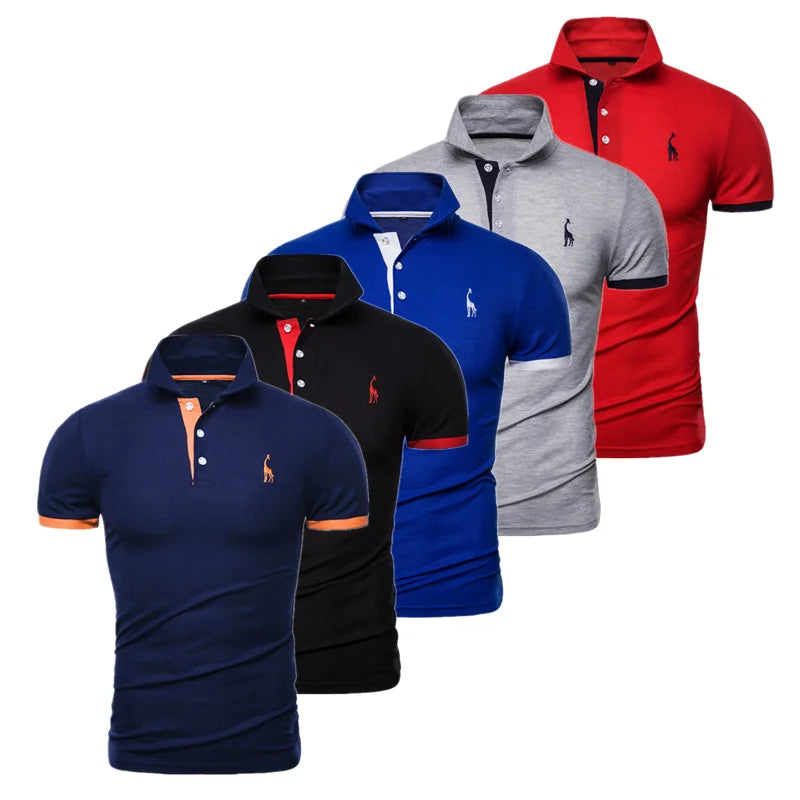 Men's 5 Sets Quality Embroidery Summer Short Sleeve Polo Giraffe Shirt Casual Business and Social Male Polos BR Size