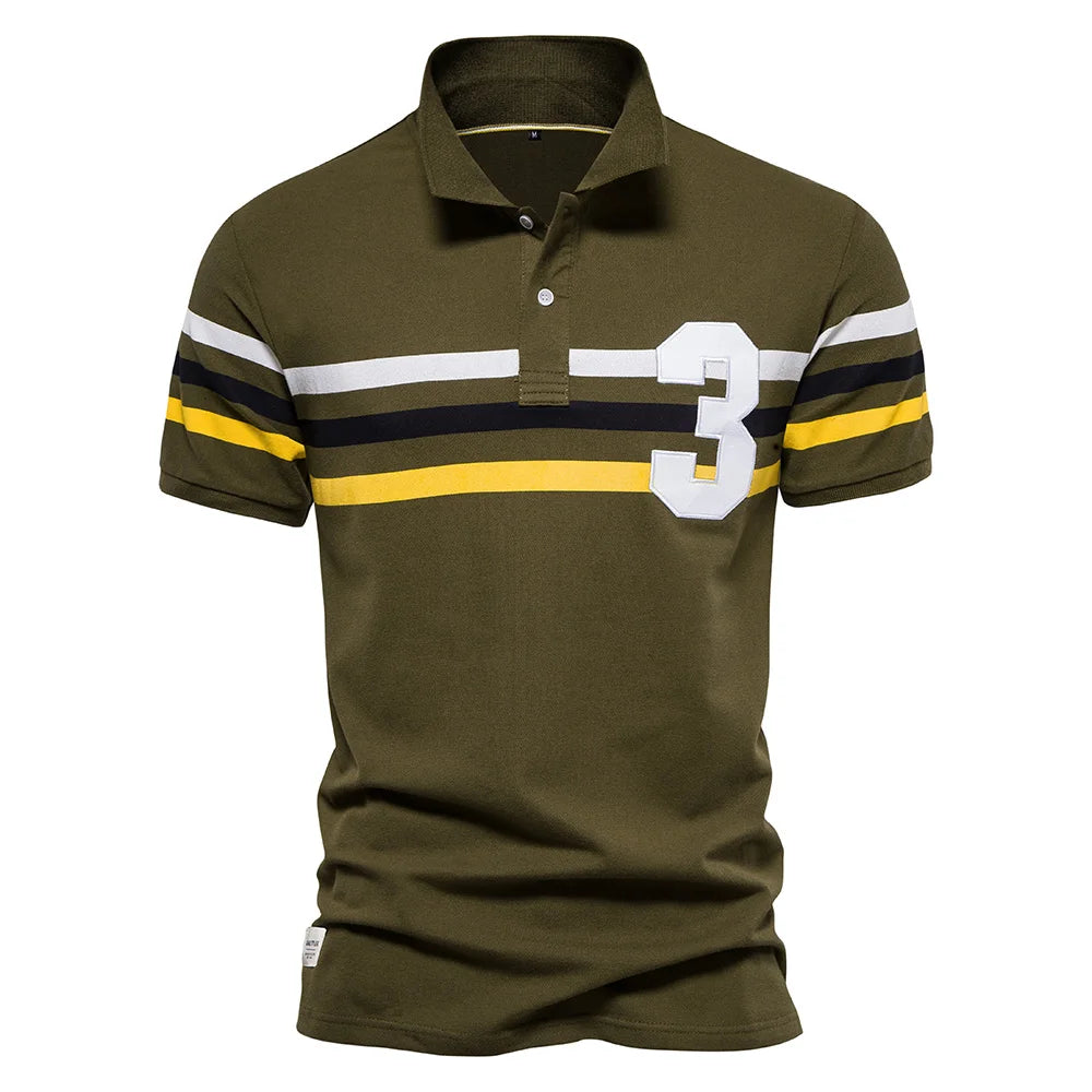 Men's Polo Shirts Cotton Short Sleeve Striped Contrast Colour Polo Shirts for Men Brand High Quality Social Polos Male
