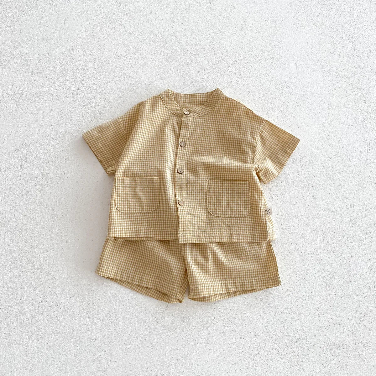 Summer Thin Short Sleeve T-shirt and Shorts Set Small Stand Collar Cool Toddler Boys Baby Girls 2PCS Casual Beach Suits 1-5Y Unisex