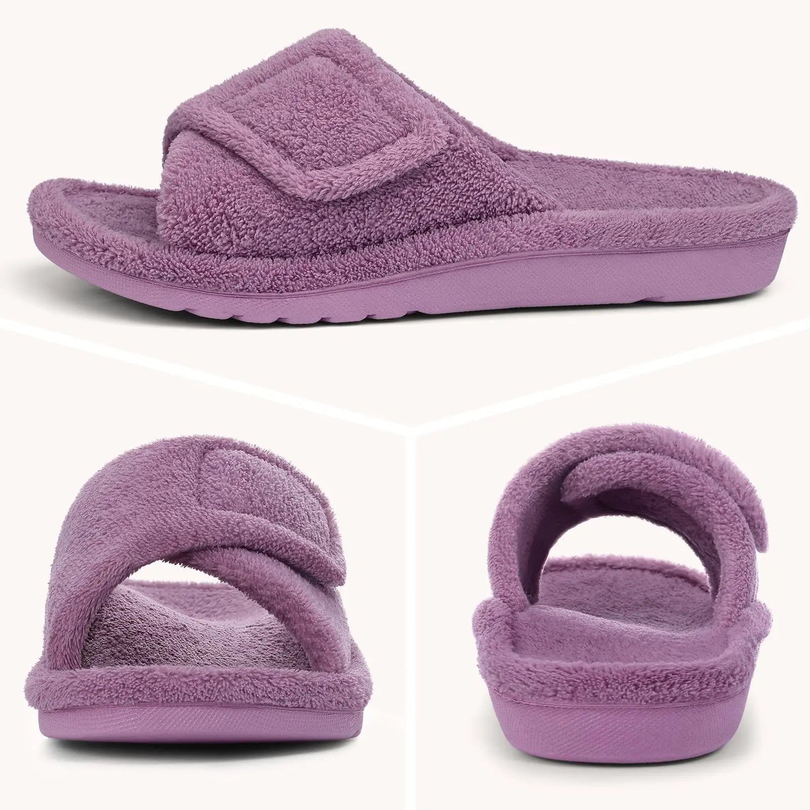 Women's Fuzzy House Slippers Orthopaedic Plush Slide With Arch Support and Open Toe Non-Slip Furry Bedroom Slide Suitable As House Shoes