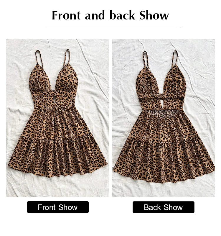 Dresses Spring Summer Dating Fitting Slim Leopard Cut-Out Sleeveless Sweetheart Neck Mini Cami Dresses For Women