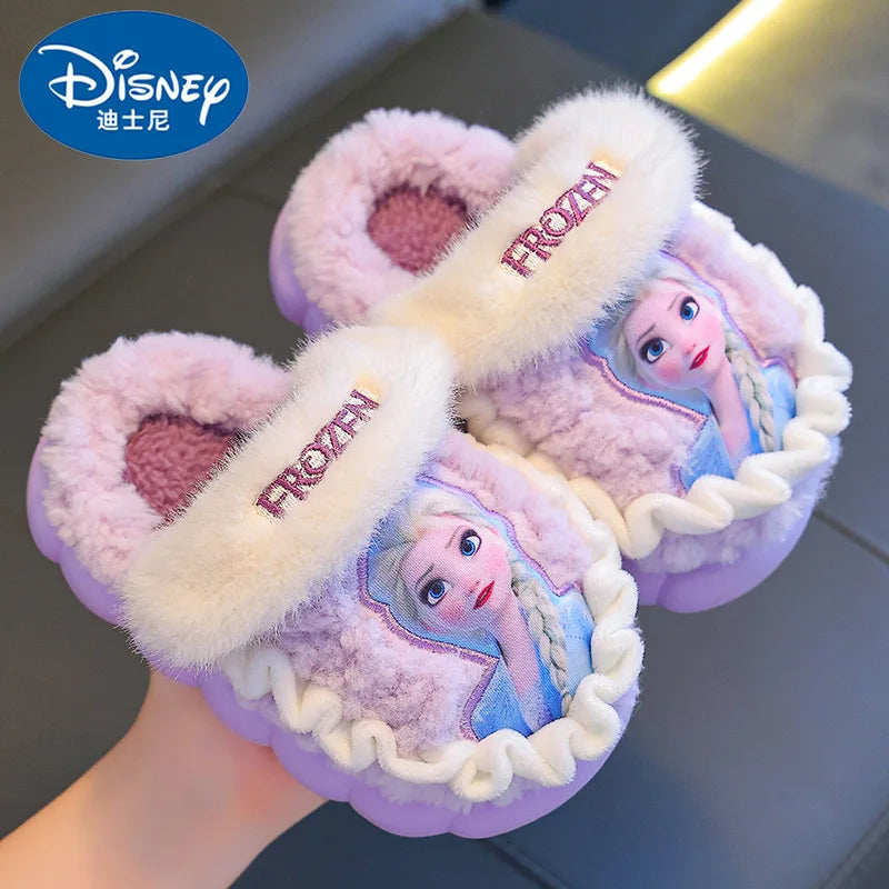 Children's Princess Elsa Winter Warm Children's Cotton Home Slippers Frozen Snow Non-Slip Slippers For Baby Girls Size 24-36