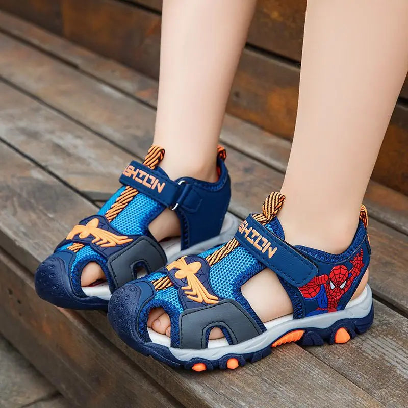 Children Sandals Male Summer Sandals Student Open Peep Toe Cartoon Beach Anti slip Soft Sole Black Blue Shoes Size 26-35
