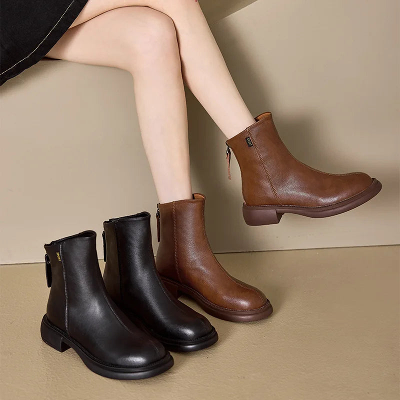 Women's Genuine Leather Female mother Ankle Boots Shoes Split Zipper Winter Fur Plush Warm Autumn Zapateos Mujer Platform