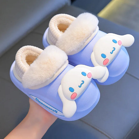 Girls' Home Fur Slippers Kawaii Anti-Skid Warm Cotton Cartoon Plush Waterproof Home Winter Shoes Size 24-41