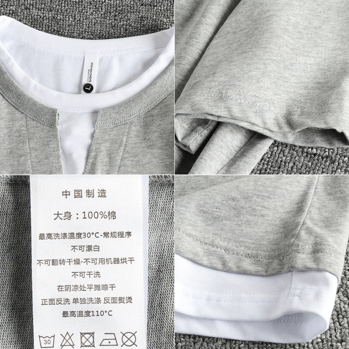 2025 Zomer Amerikaanse Retro Korte Mouw V-hals Nep Twee Stukken Effen Kleur T-shirt Heren 100% Katoen Gewassen Jeugd Casual Tops