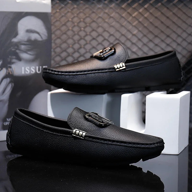 Fashion Black Men Casual Moccasin Shoes Gentleman Youth Trendy Driving Shoes Light Weight Mens Casual Loafers Big Size 38-46
