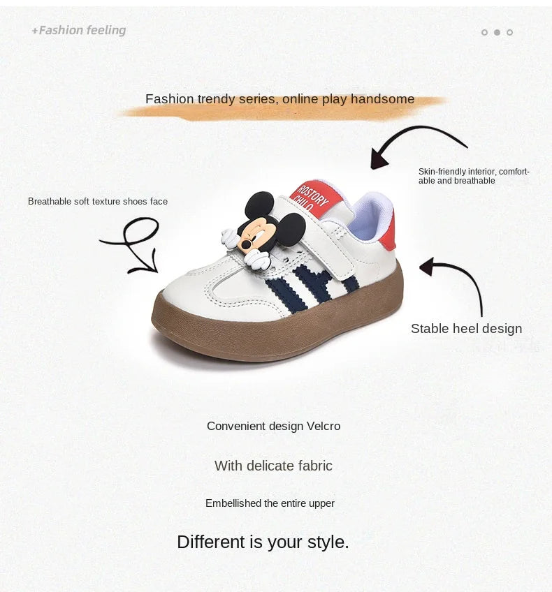 Cartoon Children's Casual Shoes Cute Minnie Girls Sneakers Fashion Mickey Boys Sport Shoes Anti-Slip Soft Sole Kids Board Shoes
