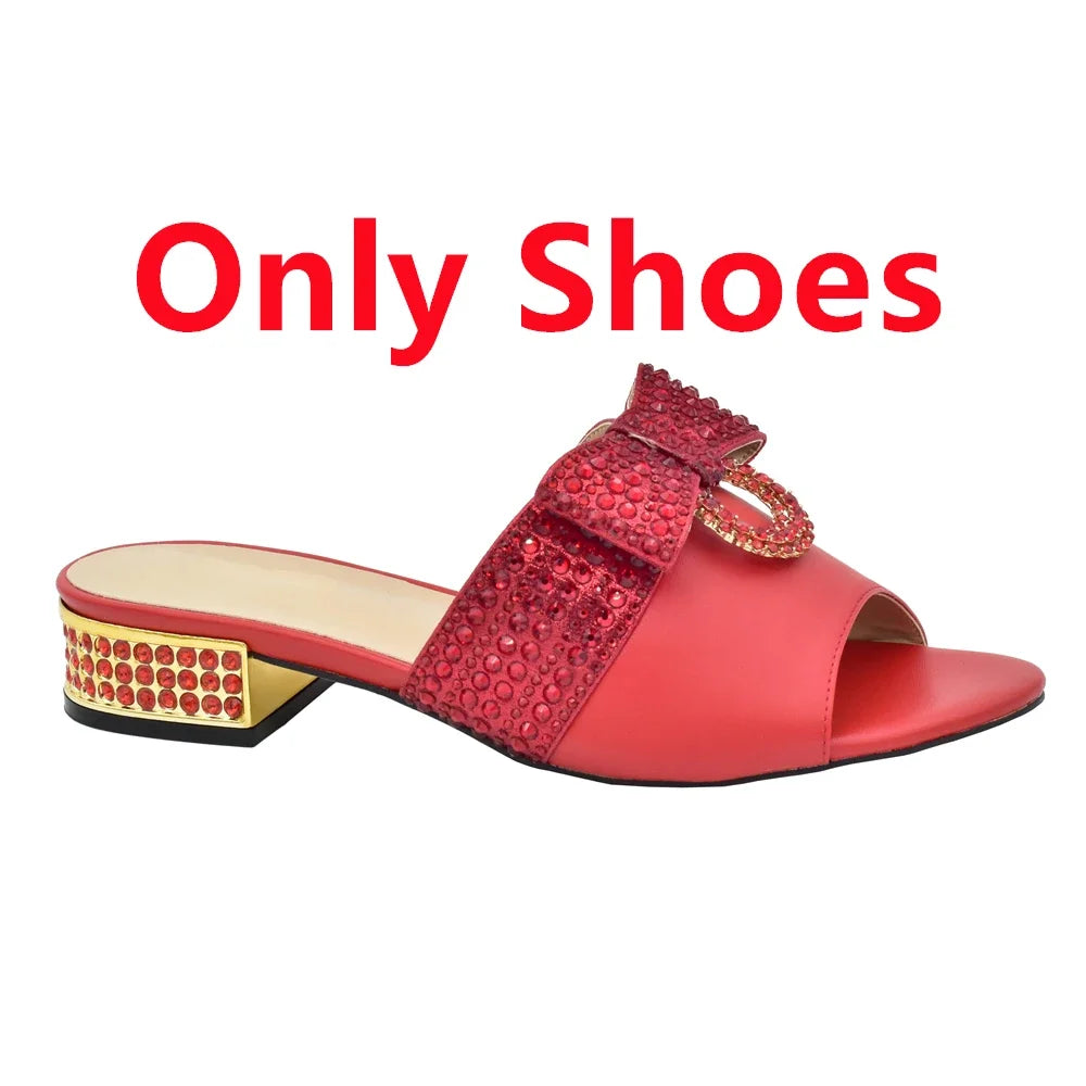 Italian Ladies Shoes and Bags To Match Set Decorated with Rhinestone Sling Backs Low (1cm-3cm) Luxury Shoes Women Designers