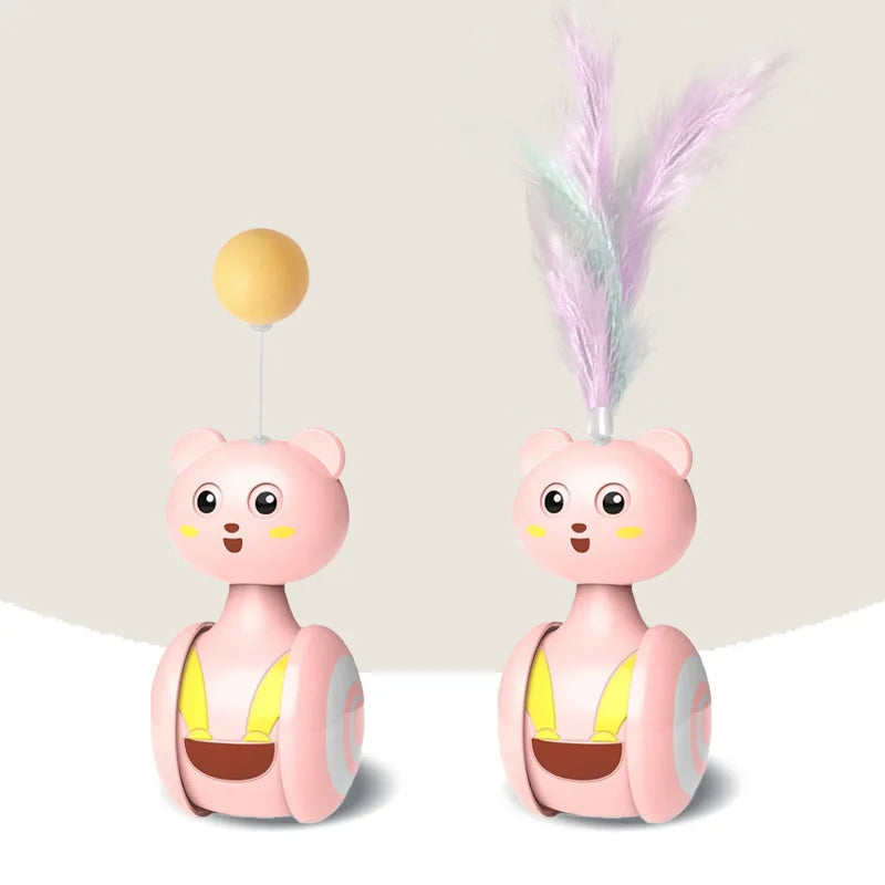 Cat Interactive Feather Toys Pet Bumbler Funny Toy Interactive Cats Toys Cat Rolling Teaser Feather Wand Toys Rotating Ball