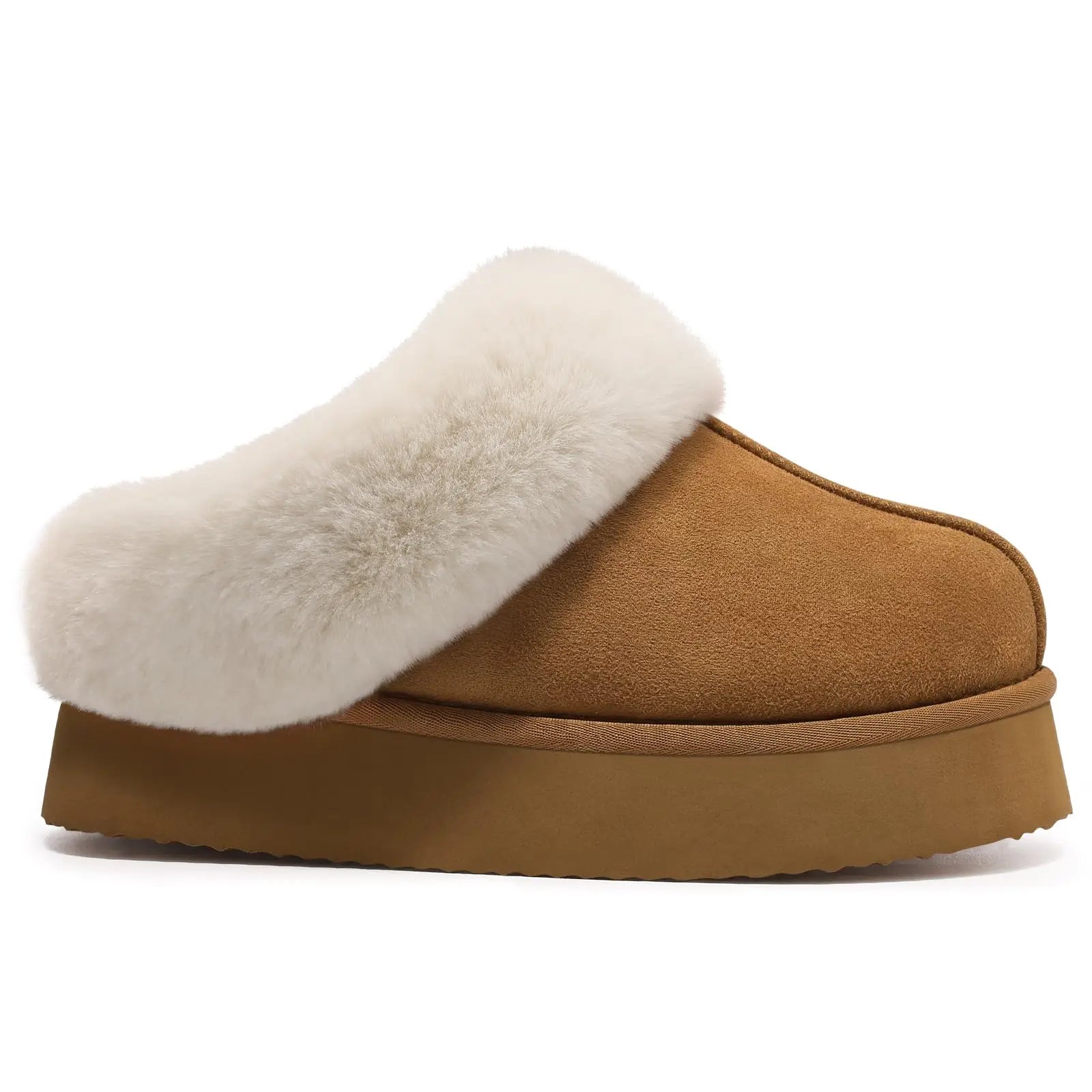 Women's Fashion Fur Winter Slippers With Thick Sole Fluffy Fuzzy Slippers and Anti-Slip Platform Slides Plush Shoes