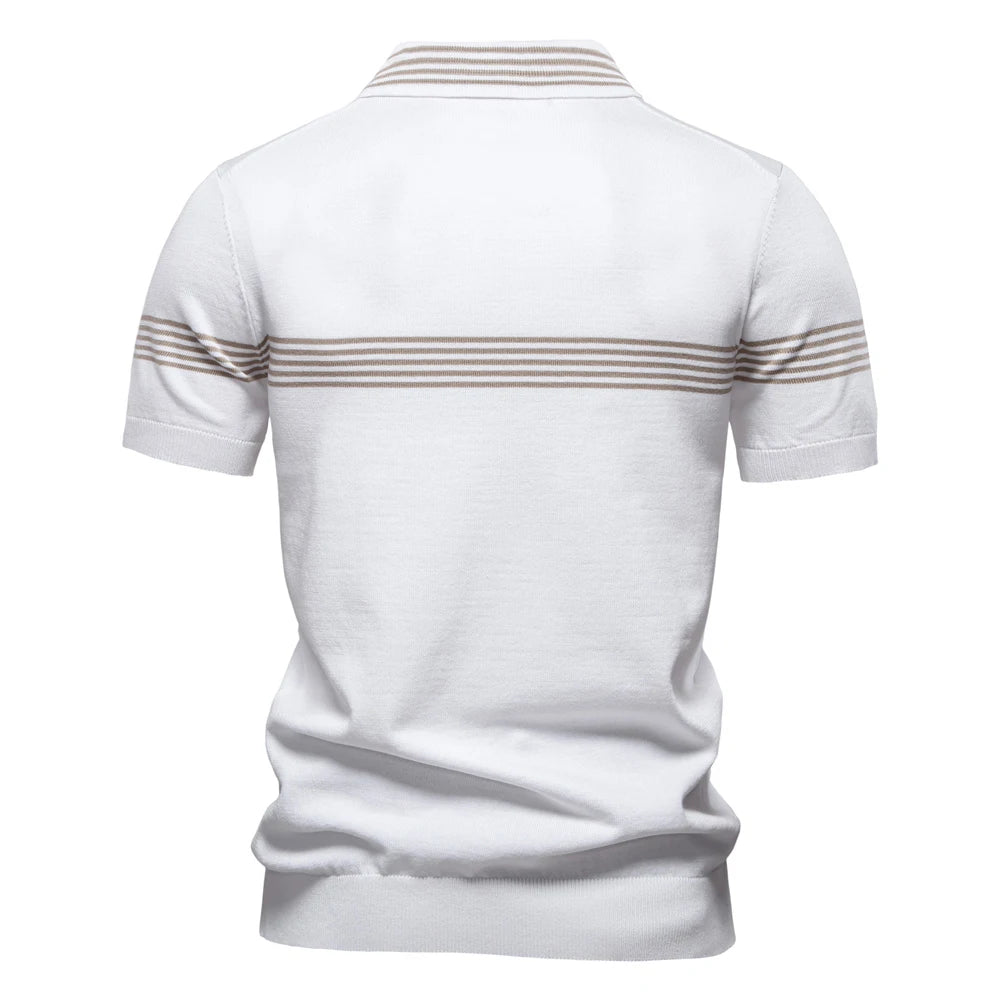 ‌2025 Men's Slim Fit Solid & Striped Business Casual Polo Shirts Breathable Short Sleeve Comfort Top for Office and Social Wears