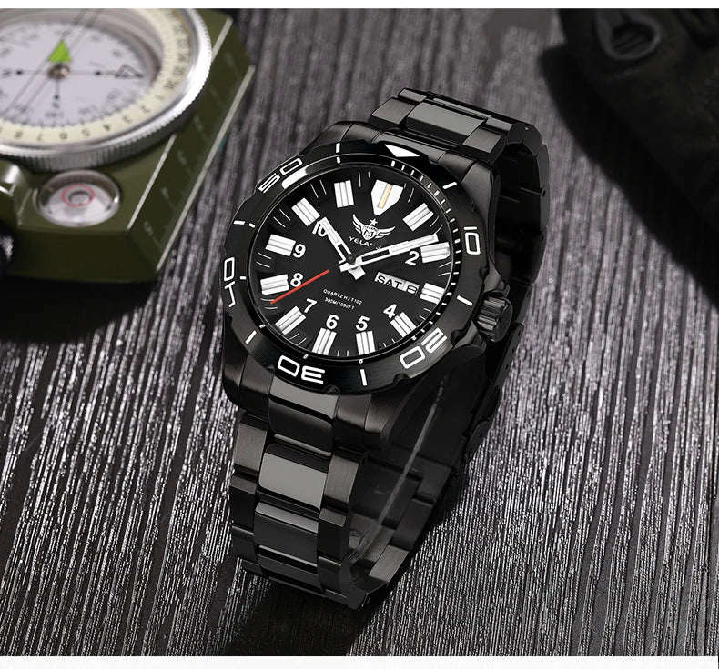 YELANG V1036 42mm Men's Quartz Watch Luminous Display Japan Movement 30ATM Waterproof Stainless Steel Band with Luminous Hands